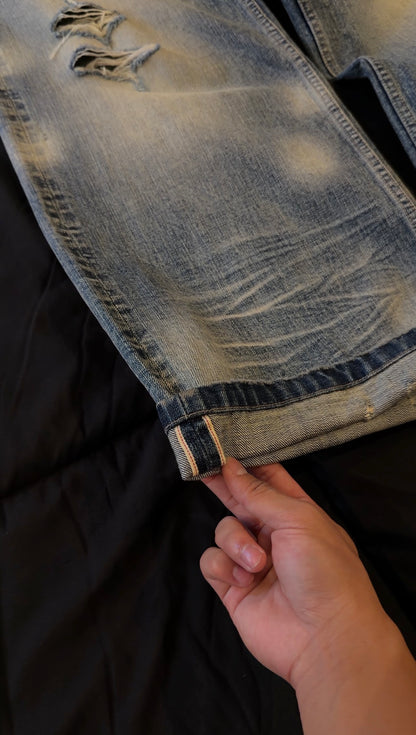BAGGY DISTRESSED SELVEDGE DENIM